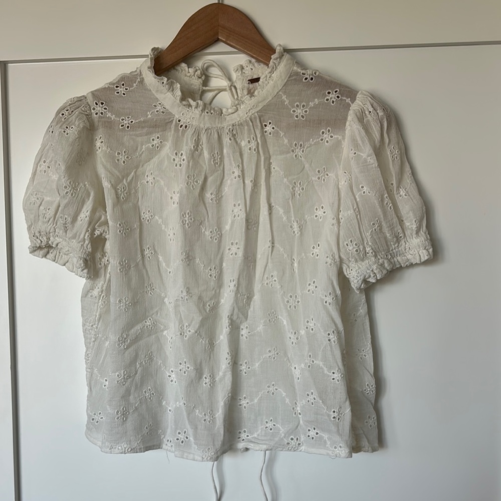 Free People Cream Puff Sleeve Blouse with Peter Pan Collar